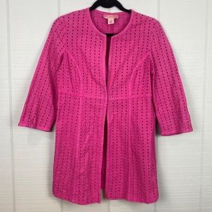 Bandolino Hot Pink Eyelet Cover Up Dress 3/4 Sleeves Size 8